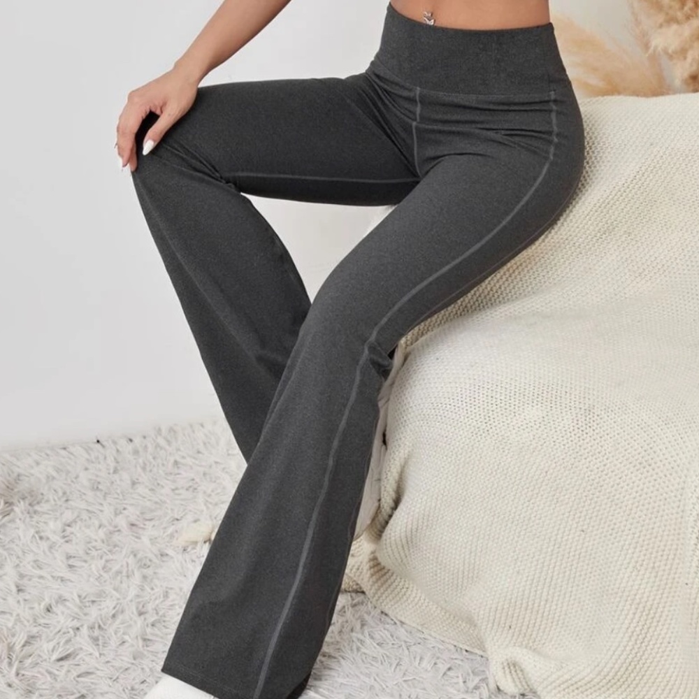 Breathable Softness Top Stitching Gray Sports Flare Yoga Pant Legging